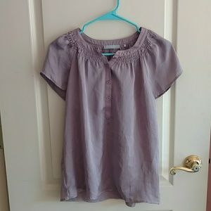 Light Grey-Purple Short Sleeved Flowy Blouse